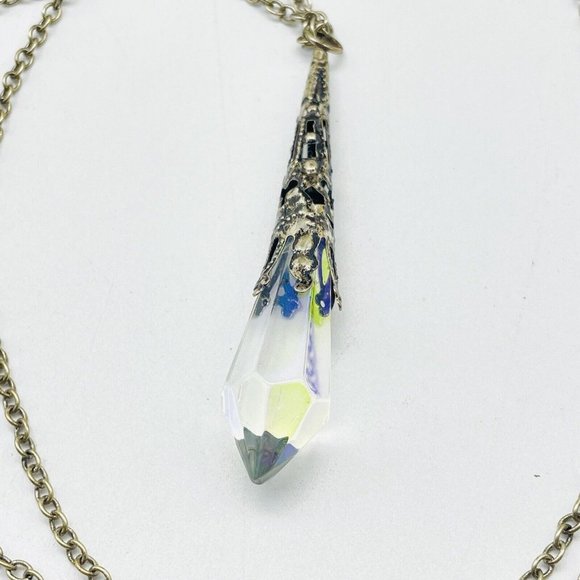 Crystal Prism Pendant Necklace Silver Tone Filigree Healing Spiritual Celestial - Picture 2 of 6